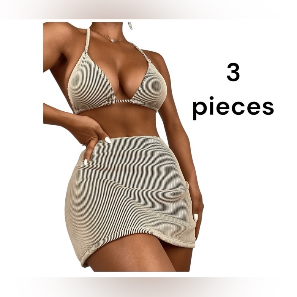 3 pc swimsuit set khaki Size L Sweaty Rocks NWOT beach swimsuit